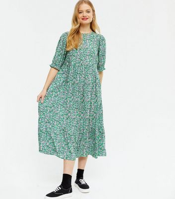 Blue Ditsy Floral Puff Sleeve Smock ...